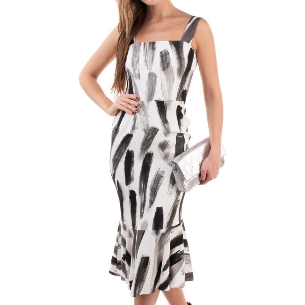 $2000 DOLCE & GABBANA Trumpet Dress Size IT 38 / XS Brushstroke Print